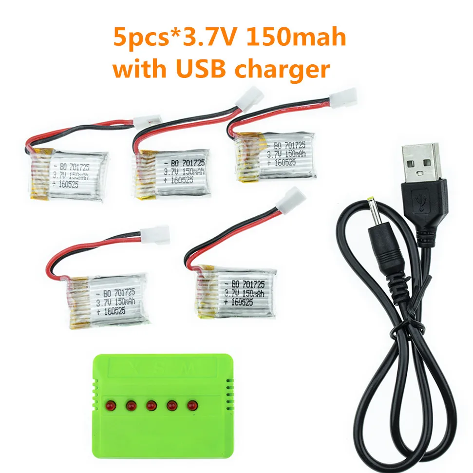

5pcs 3.7V 150mAh with x5 usb charger For Eachine H8 RC H8 mini Li-po Battery Rc Syma X2 Nihui U207 H2 Helicopter Part