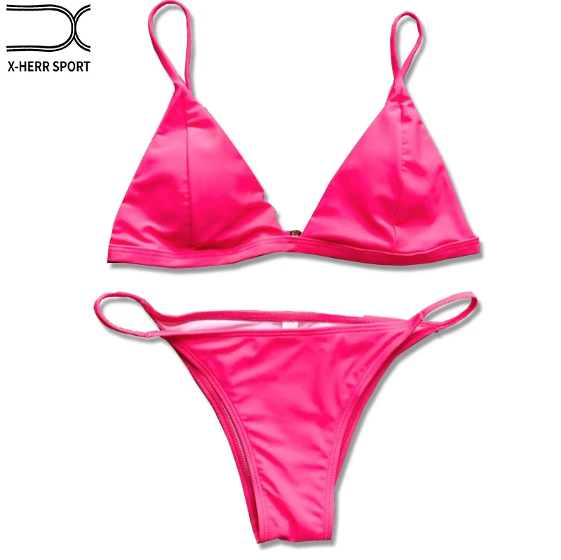 

2018 New Arrival Hot Pink Solid Bikini Set Women Summer Swimsuit Women's Separate Bathing Suit Beach Swimwear Bikini Set