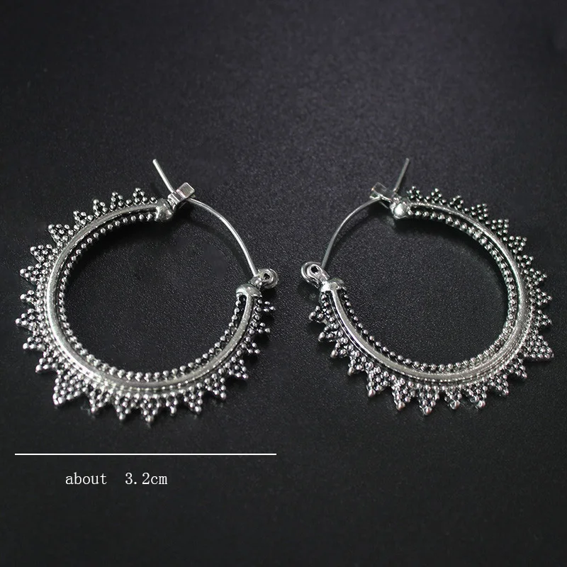 ISINYEE Vintage Round Small Hoop Earrings For Women Girls Antique Tibetan Gold Silver Circle Ear Bohe Ethnic Indian Jewelry - Image 5