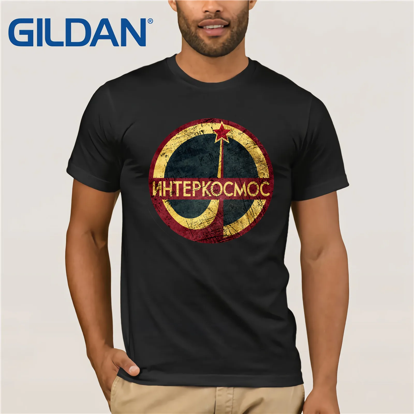 

Gildan Brand Russia CCCP Interkosmos Vintage Emblem Space Exploration Program T-Shirt Summer Men's Short Sleeve T-Shirt