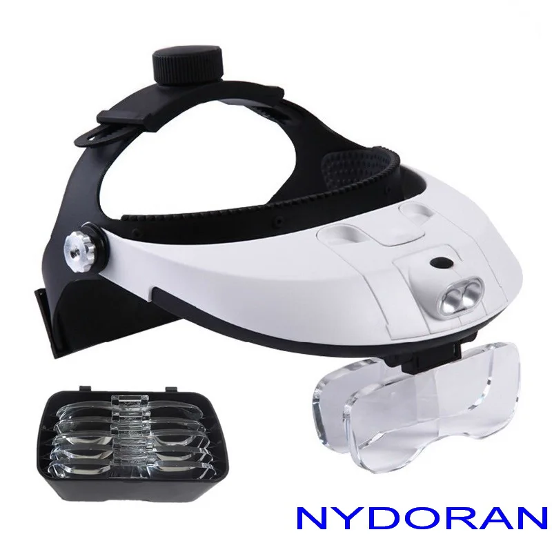 

Headband Magnifying Glass Eye Repair Magnifier LED Light Helmet Style Magnifier Illuminated Loupe With 5 Replaceable lens lupa