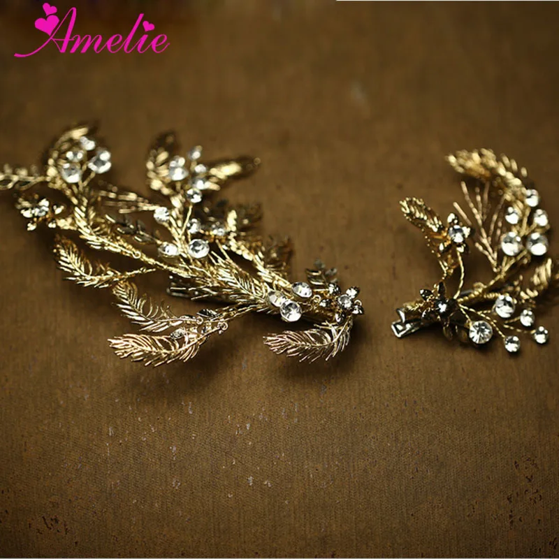

Garden Wedding Handmade Gold Hair Side Clip Set(Big and Small Hair Clip Set) 2pcs Lot
