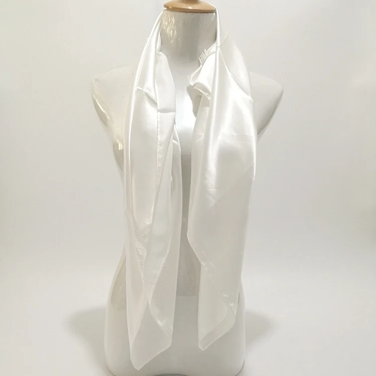 90 см квадратный шарф женский весенний Шелковый сенсорный платок женский белый черный цвет хиджаб шарф мода - Цвет: Белый