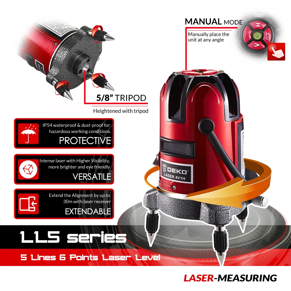 Лазерный уровень DEKO LL5 Series самонивелирующийся нивелир с 5 линиями и 6 точками