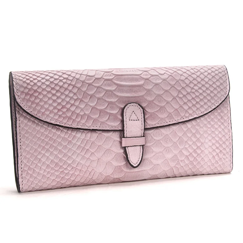 Роскошный брендовый Женский кошелек из натуральной кожи, женские сумки, розовый кошелек с тиснением под змеиную кожу, длинный держатель для карт - Цвет: Pink
