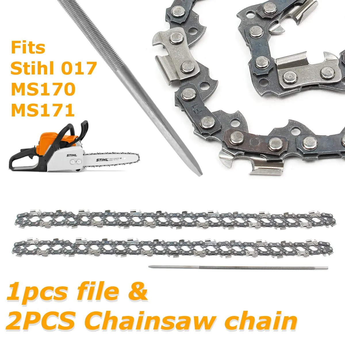 

2pcs 14 Inch Chainsaw Saw Chain with File Fit for Stihl 017 MS170 MS171 Structural alloy steel Chainsaw Chai with File