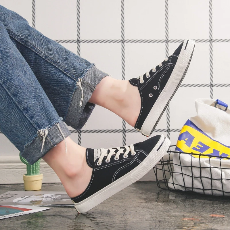Canapa Donne Tacco Scarpe trascinamento bianco Delle Il Nero 2018 Pedale Versione Del Un Senza Di Semi Tela rosso Coreana Nuova Selvaggio Pigri Giallo colore Estate IYx5n