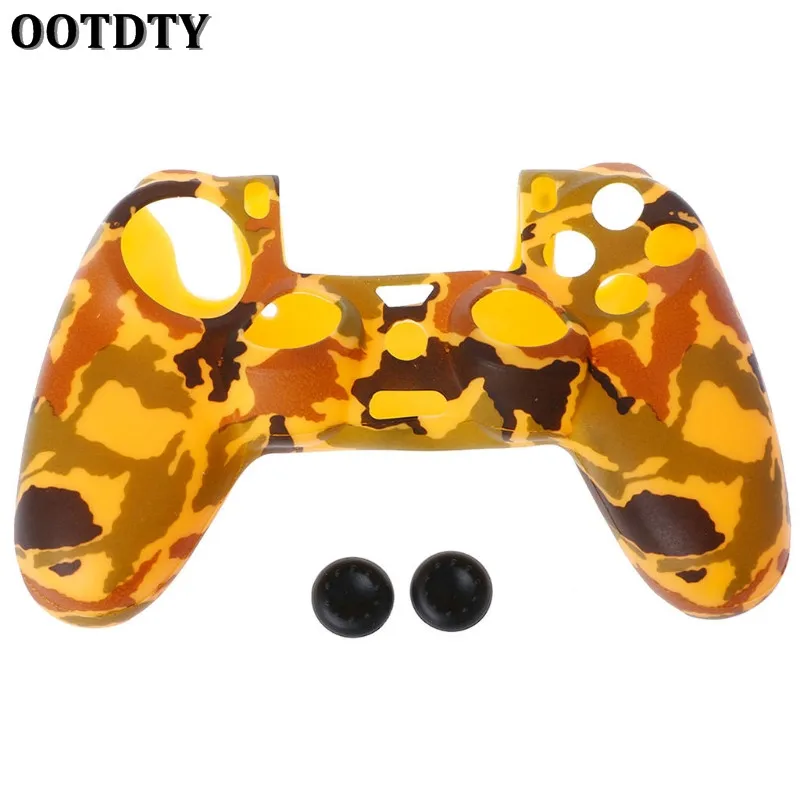 3-In-1 Anti-Slip Camouflage Soft Silicone Cover Skin Case+ 2 Thumbsticks Grips For Sony PS4 Pro Slim Controller - Цвет: 3