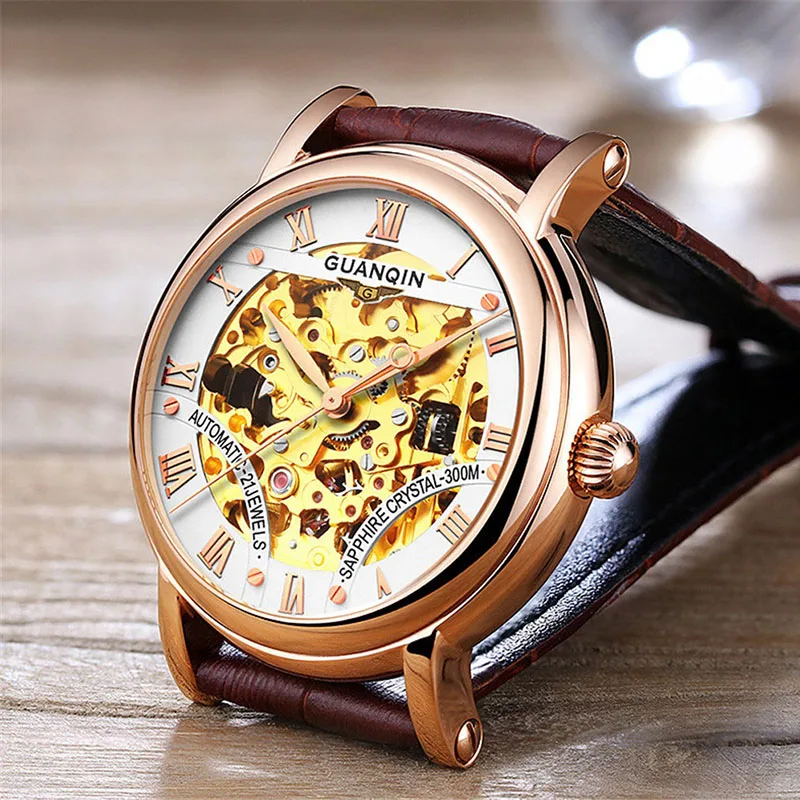 

GUANQIN Skeleton Automatic Watch Men Hollow Out Mens Mechanical Watches Top Brand Luxury Clock Wristwatch reloj hombre