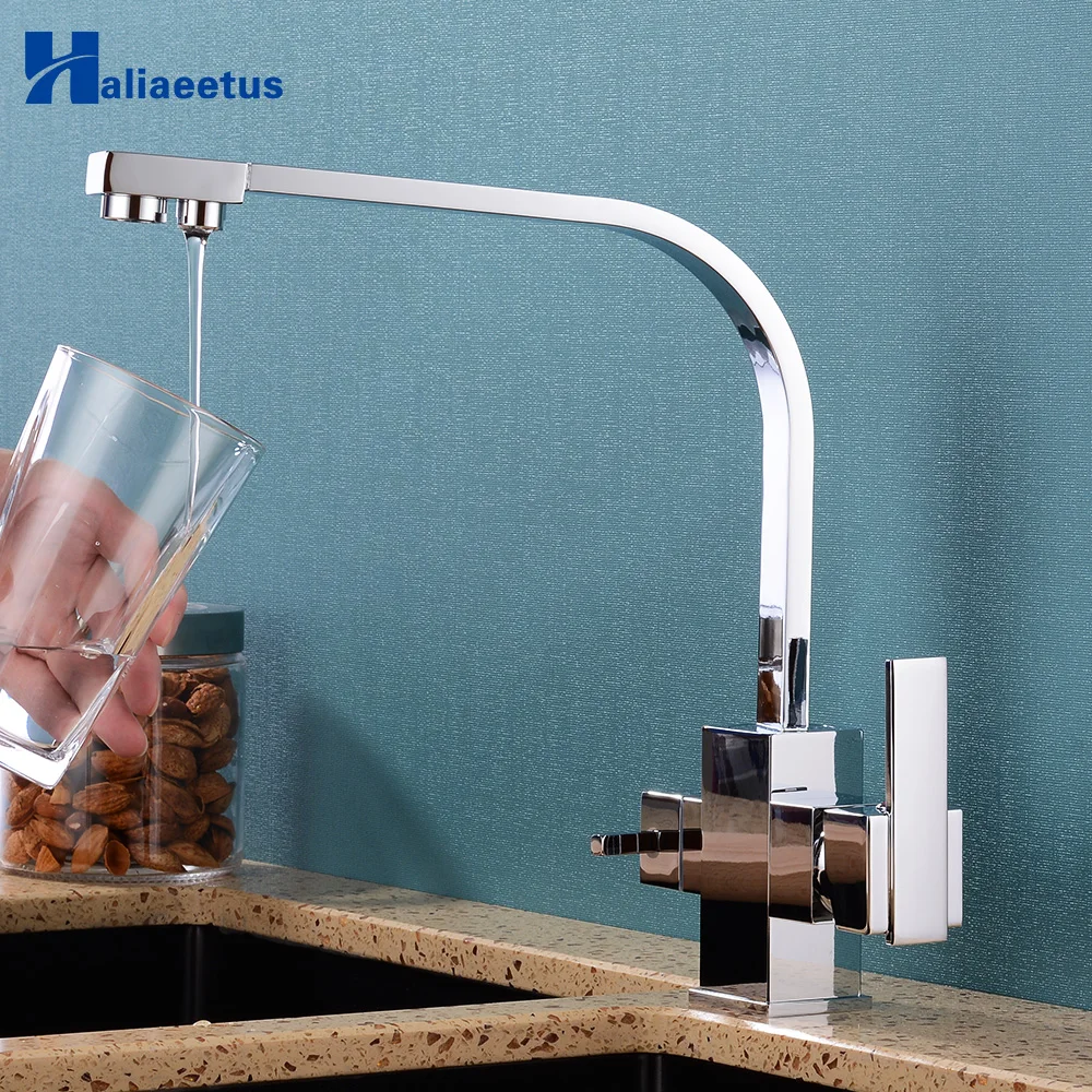 

New style Chrome Kitchen Water Purifica Faucet with Filtered Water Right angle Double Spout Kitchen Tap Bronze Sink Mixer Crane