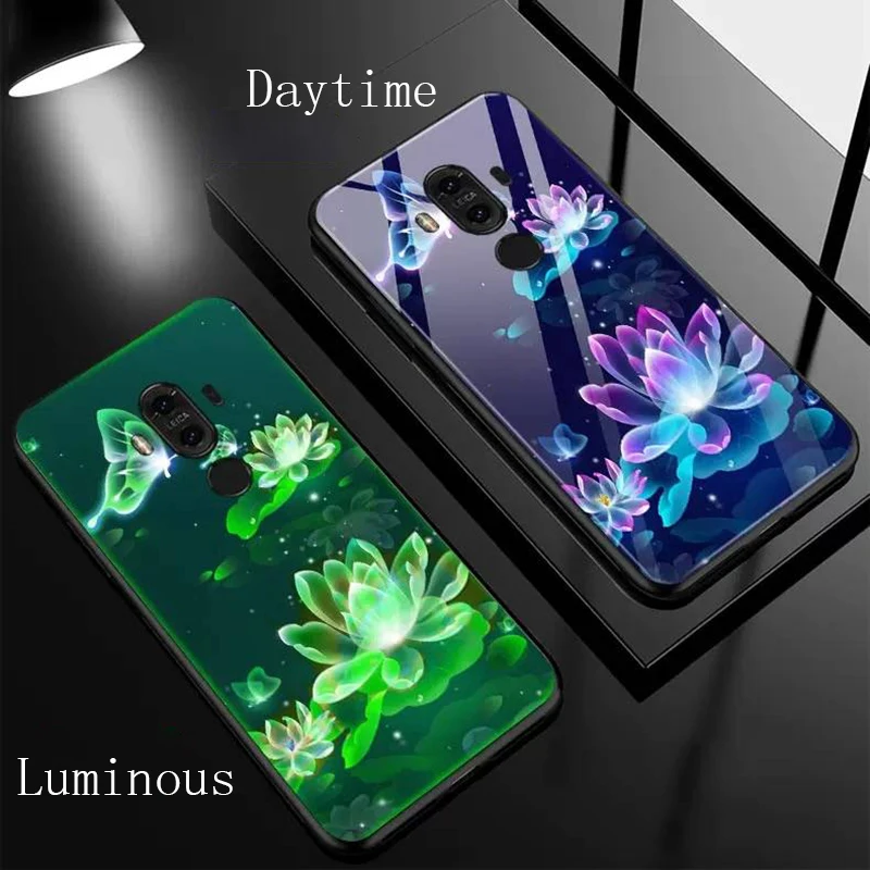Original Tempered Glass Luminous Case For Huawei p10 Plus p20 Pro Lite Mate 8 9 10 20 Shockproof Hard Back Cover Coque |