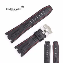CARLYWET 28 мм черный натуральная кожа ручной работы толстые наручные часы ремешок ремень для королевского дуба морской Audemars Piguet 42 мм