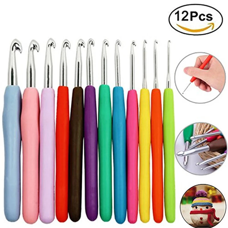 12pcs Crochet Hooks Set Ergonomic Multicolor 2.0-8.0mm Knitting Needles Soft Rubber Handle Crochet Needles For Any Yarn Weave (2)