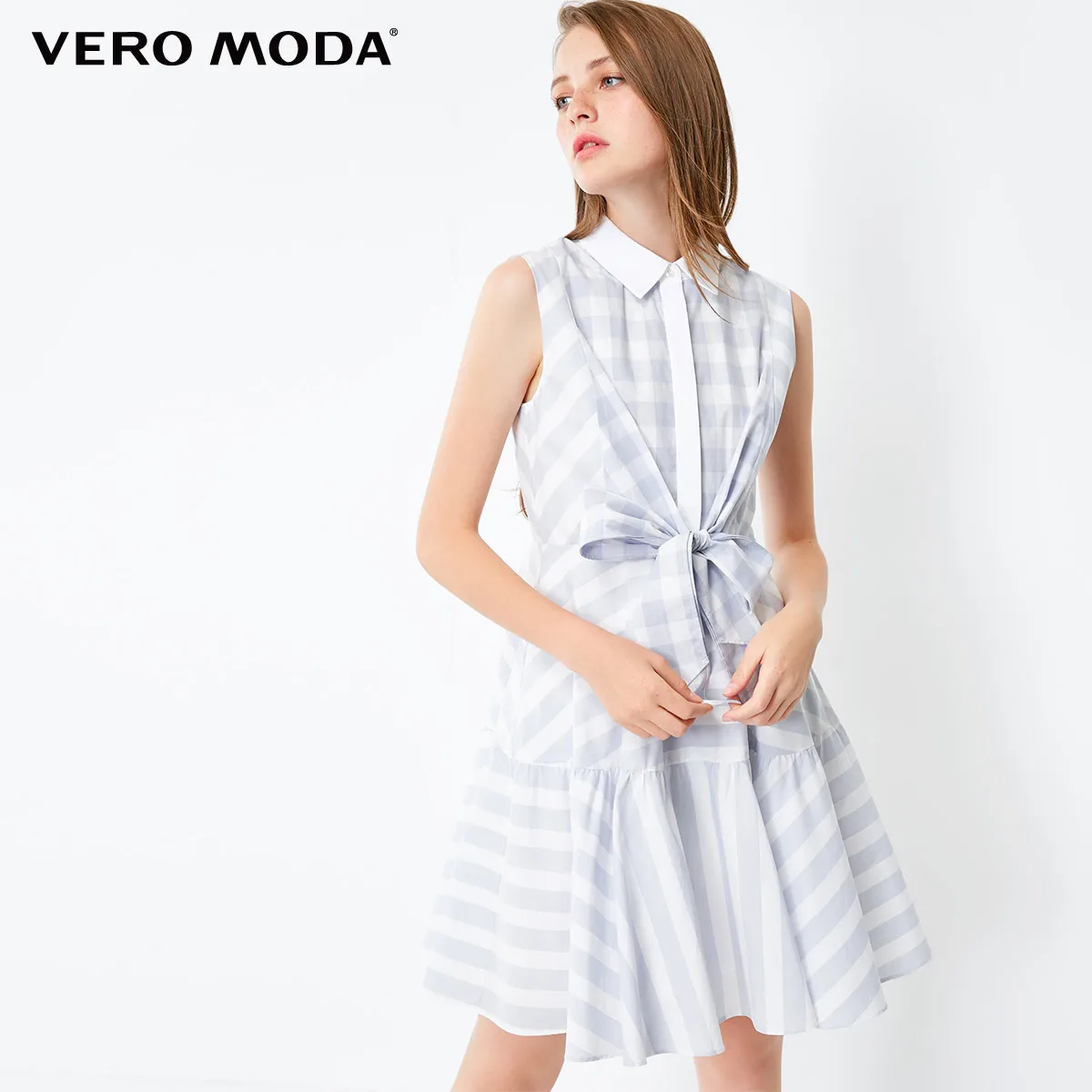 Vero Moda Новое Женское Платье-рубашка в клетку без рукавов с отложным воротником | 3183SZ504 - Цвет: Lt. pewter blue