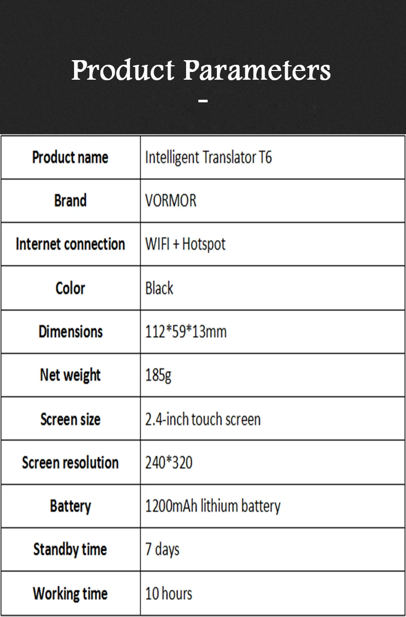 T6 Интеллектуальный переводчик 70 язык перевод Wi-Fi/точка доступа 7 дней в режиме ожидания для дорожного путешествия магазин узнать обмен