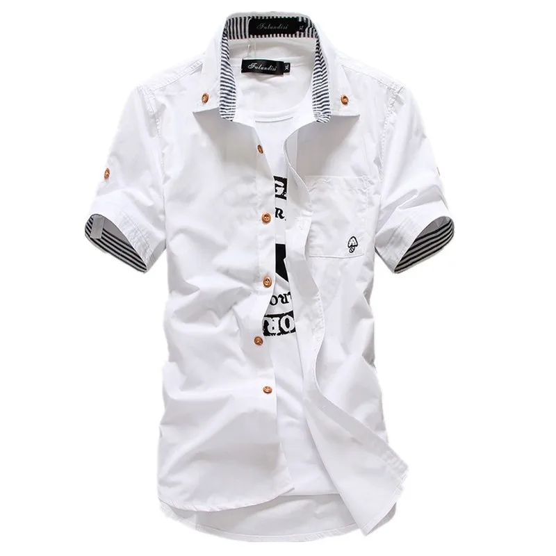 Casual Short Sleeved Shirt Men's Casual Short Sleeve Shirts Dress Shirt Small Mushroom Embroidery Stripe Bordered