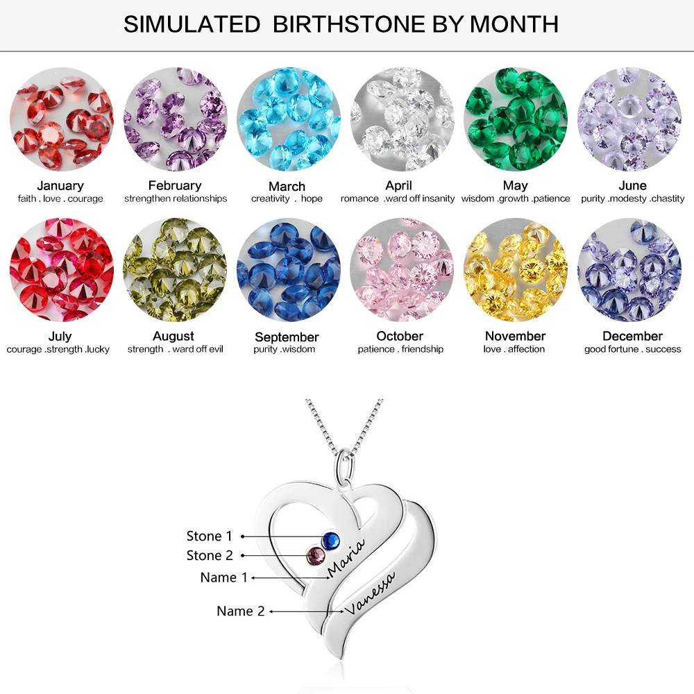 Женские ожерелья и подвески под заказ индивидуальный камень по месяцу рождения сердце кулон из нержавеющей стали украшения с гравировкой(JewelOra NE102360