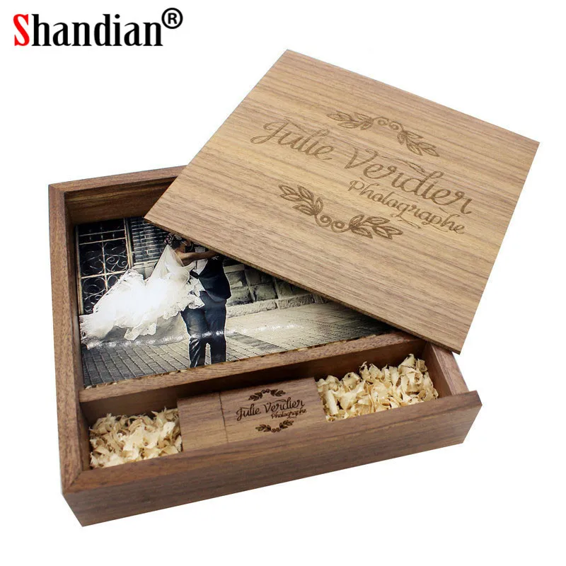 SHANDIAN, бесплатный логотип, орех, дерево, фотоальбом, гитара, usb+ коробка, USB 2,0, карта памяти, флешка, 8 ГБ, 16 ГБ, 32 ГБ, фотография, свадебный подарок