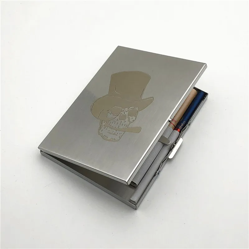 

ST014 Smoking Skull Stainless Steel Cigarette Case Ultra Thin Metal Universal Cigarette Box Wire Drawing Process Smoking Holder