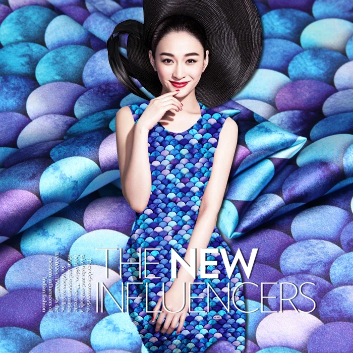 

Fashion Mermaid's tears digital painting mulberry silk natural stretch satin fabric for dress tissu au meter bright cloth DIY