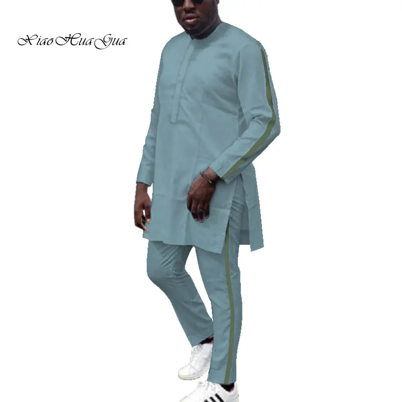 Dashiki Mens African Clothing Dashiki Shirts and Pant 2 Pieces set Plus Size African Cotton Clothing Long SLeeve O neck  WYN687