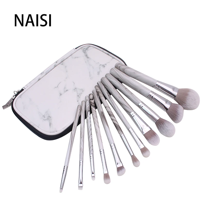 

NAISI 11PCS Marble Makeup Brush Kit Eyebrow Bronzer Brush For Foundation Cosmetics Professional Makeup Brush Holder Hot Sale