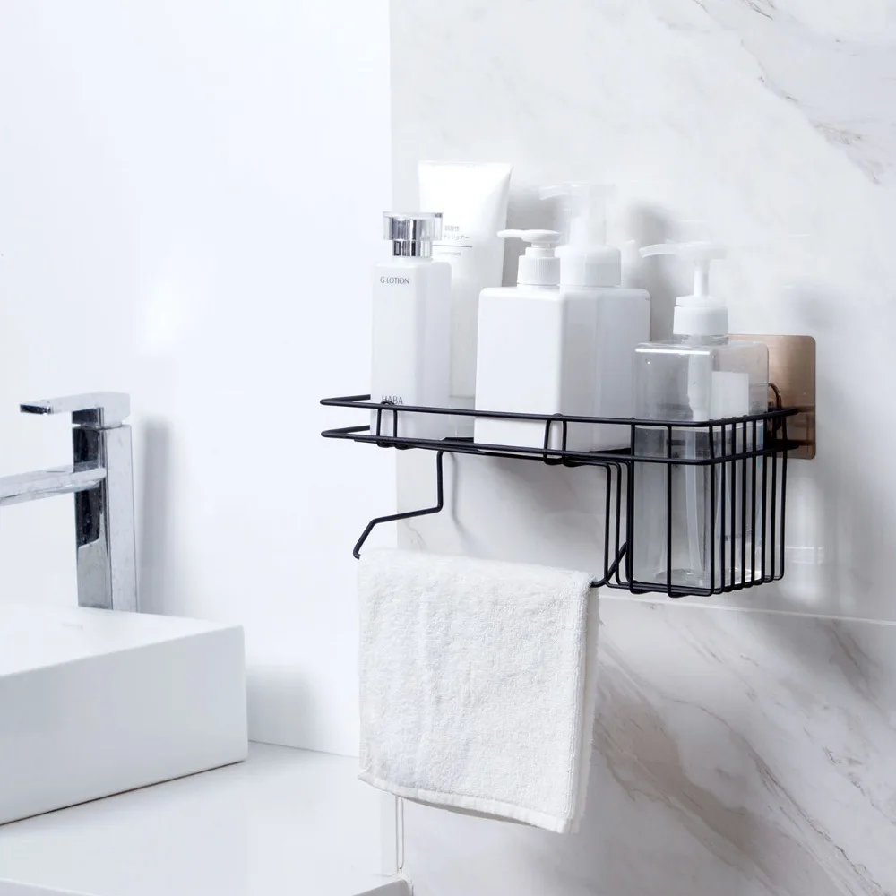 

OTHERHOUSE Bathroom Storage Shelf Rack Shower Caddy Towel Holder Hanger Bath Basket Soap Cosmetic Shampoo Holder Wall Shelves