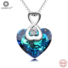 

AOBOCO 925 Sterling Silver Sweet Blue Heart Crystal Pendant Necklace For Women Ocean Crystal 2018 Top Quality Fine Jewelry