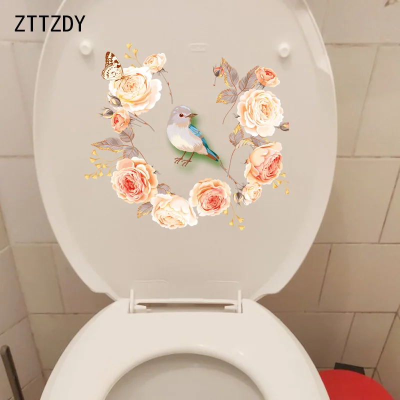 

ZTTZDY 21.2*19.3CM Birds And Flowers Classic Wall Sticker WC Toilet Decals Home Room Decoration T2-0075