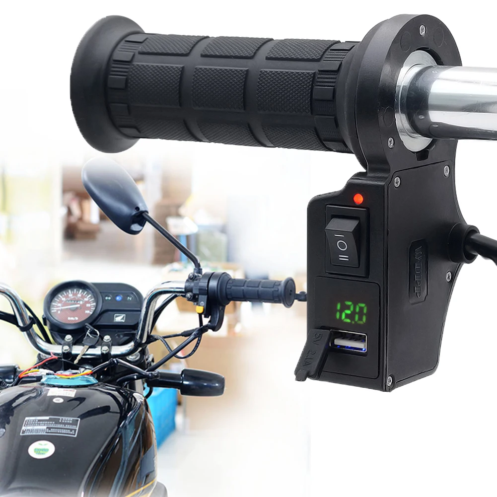 

QILEJVS 3in1 Motorcycle Handlebar Electric Hot Heated Grips Handle +Voltage +USB Charger