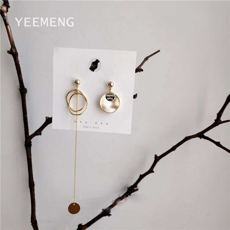 

YEEMENG Elegant Round Asymmetric Drop Earrings for Women Gold Color Dangle Earrings Long Chain Bar Hanging Earrings