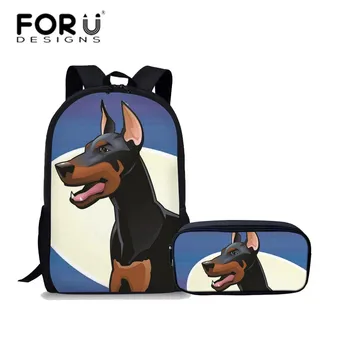 

FORUDESIGNS 2Pcs/set Teenagers School Bags Backpacks for Girls Boys Dobeman Printing Schoolbag Children Large Shoulder Bagpack