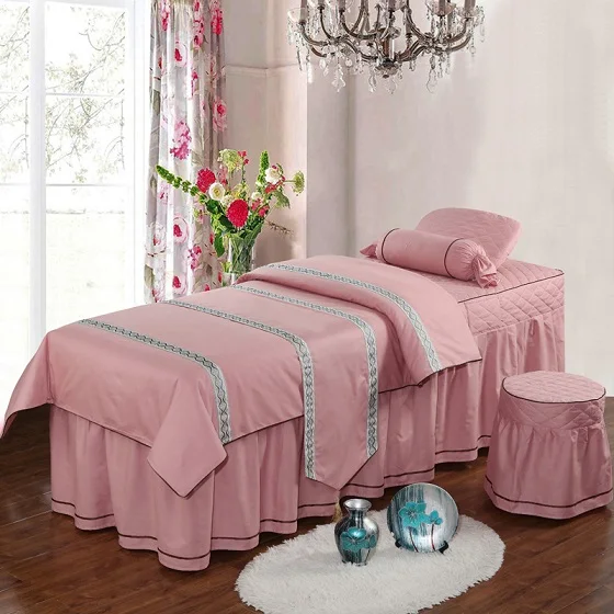 13372 Чистый хлопок салон красоты пододеяльник кровать юбка постельные принадлежности набор спа индивидуальные 4 шт. розовый рубиновый фиолетовый серый - Цвет: 14