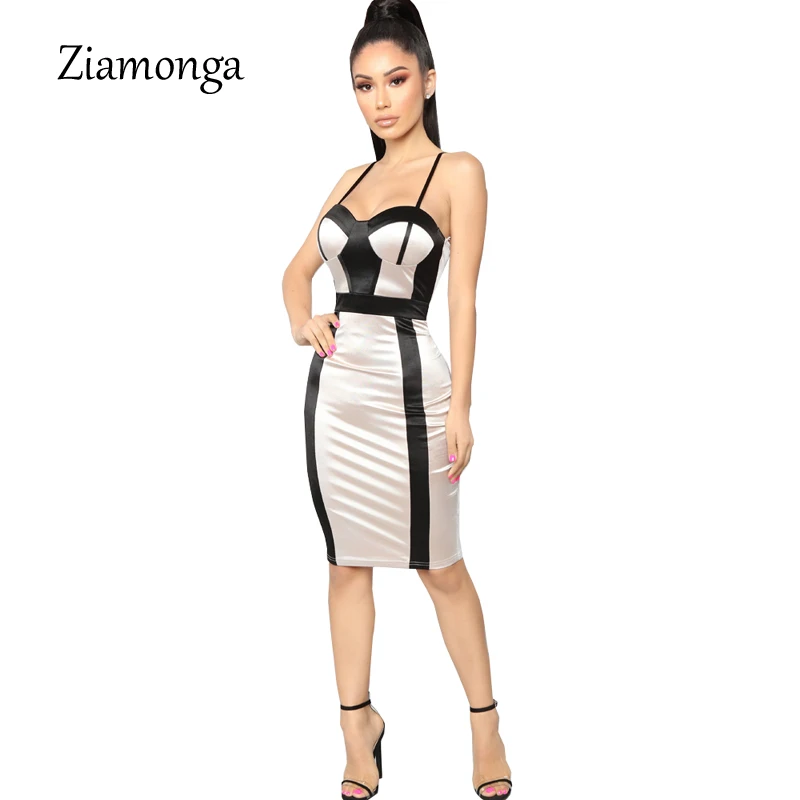 

Ziamonga 2019 Summer Women Bodycon Bandage Dress Black Striped Patchwork Strap Celebrity Evening Club Wear Runway Party Dresses
