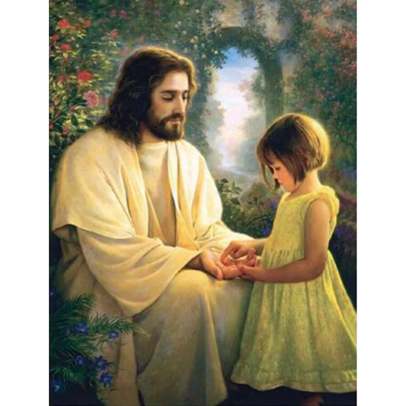 God and little girl DIY 5D Diamond Painting Religions Picture of