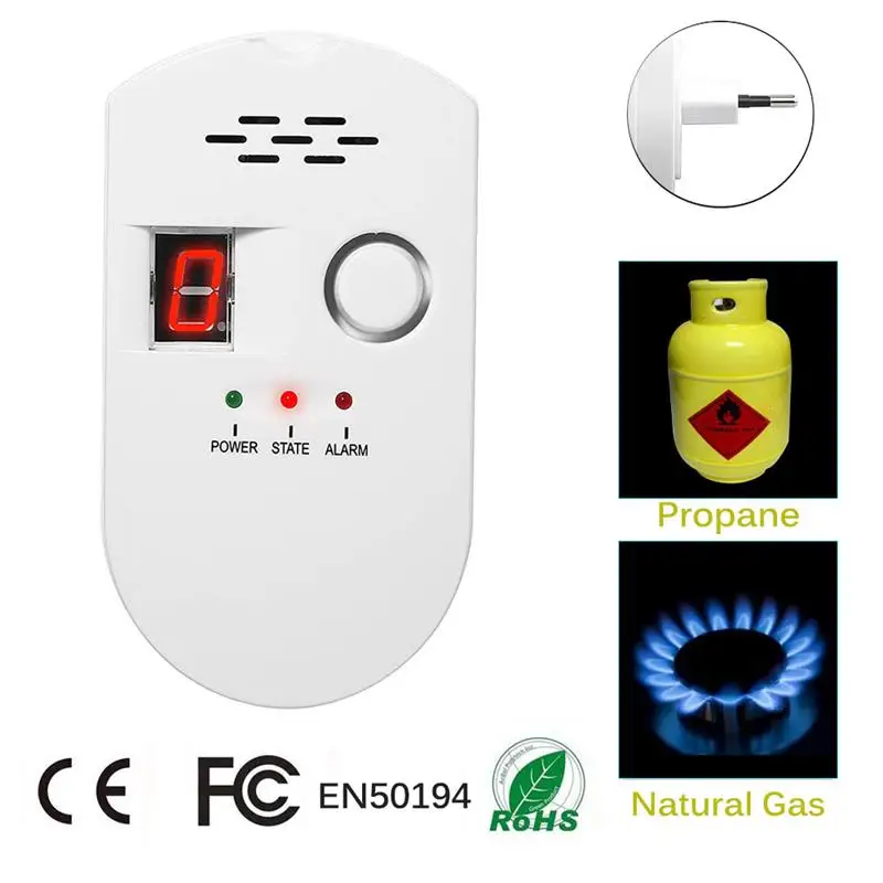 Propane Natural Digital Gas Tester Home Alarm Leak High Sensitivity LPG LNG Monitor Sensor US Plug | Инструменты