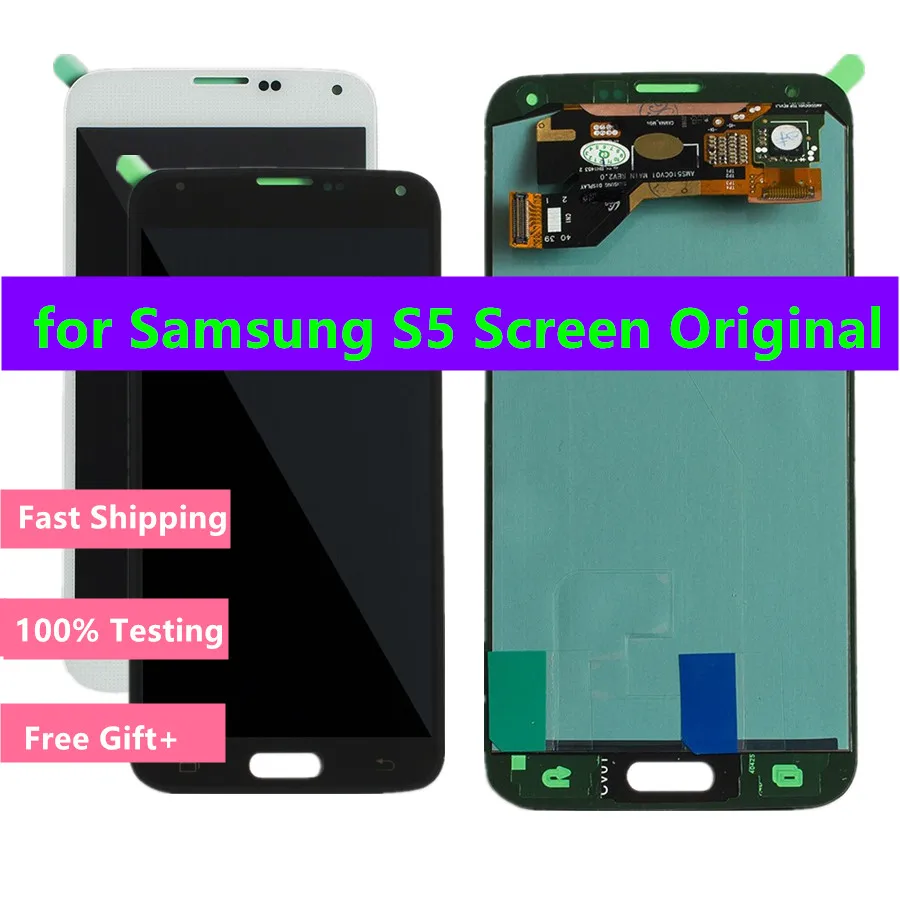 

Original Screen Replacement for Samsung S5 LCD Display Touch Screen Digitizer Assembly G900 A P T V F,Black White