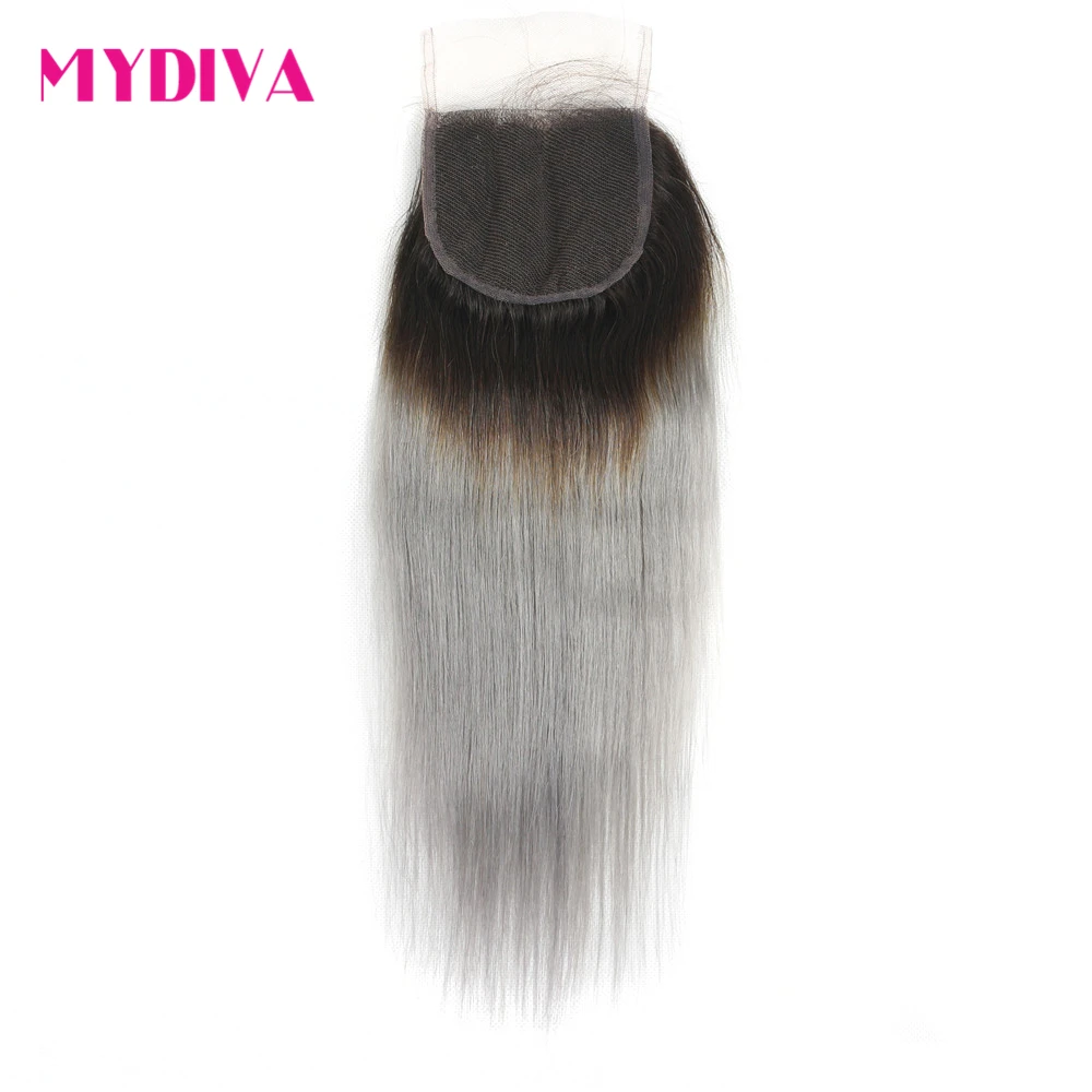 Предварительно цветные TB/серые пучки волос с закрытием прямые серые пучки волос "омбре" с закрытием не Реми бразильские волосы переплетения Mydiva