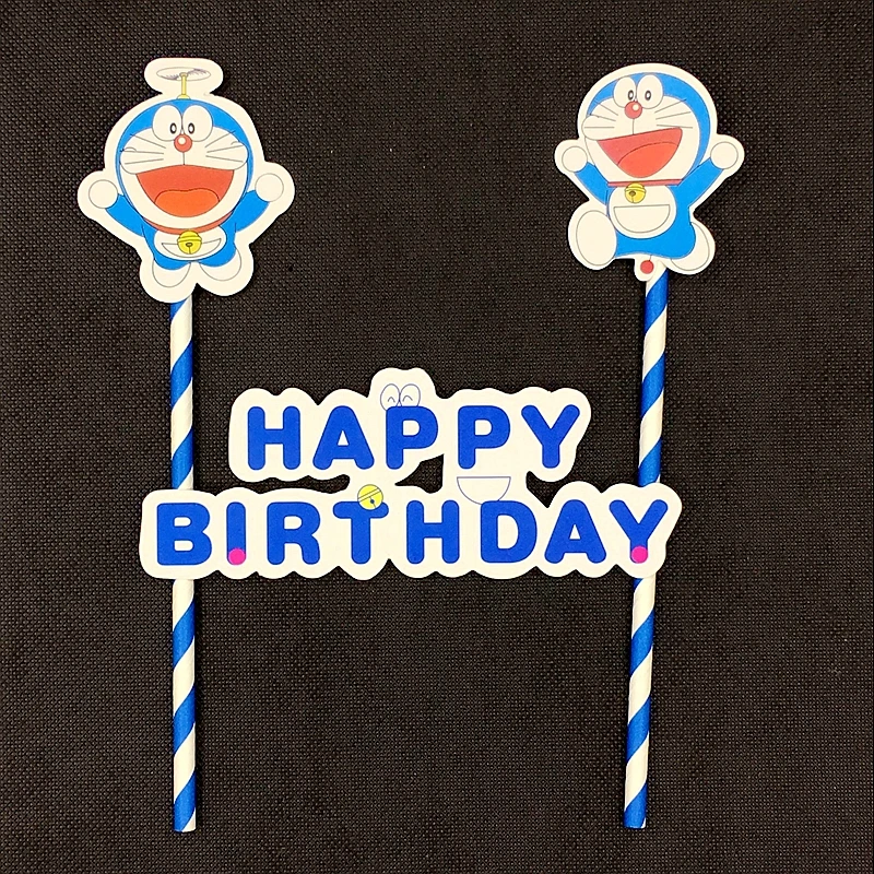 

1 set Doraemon theme Happy Birthday Cake Topper Banner Flag Decoration Tinker Bell Jingle Robot Cat Kids Birthday party Supplies