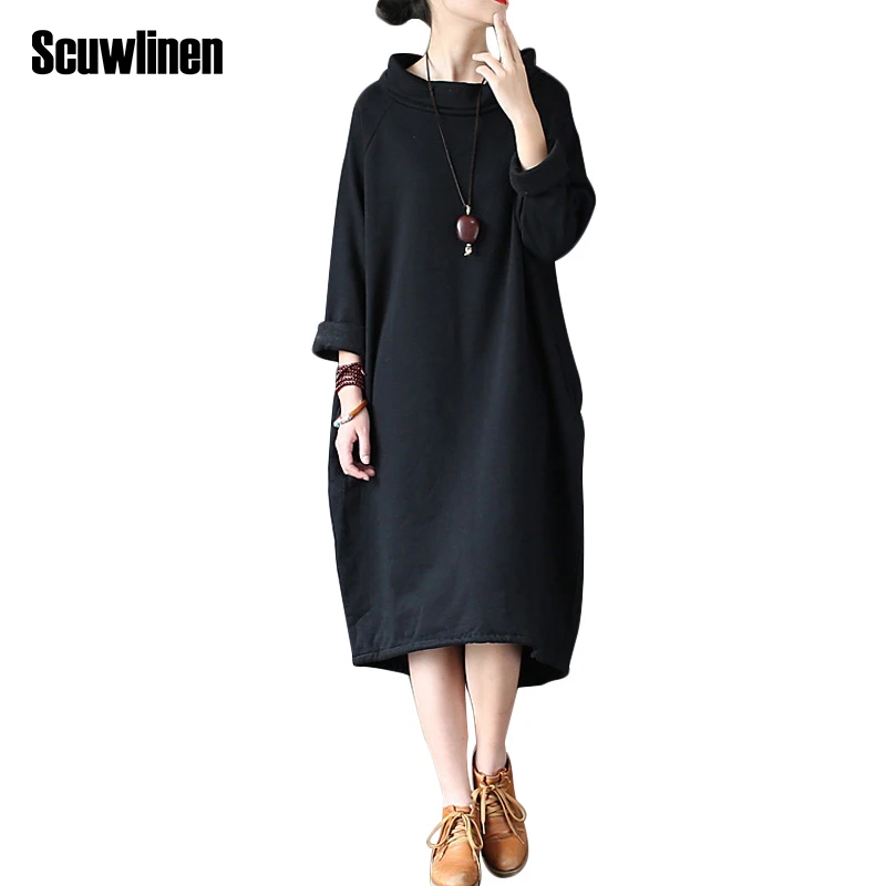 SCUWLINEN женское летнее платье оригинального дизайна винтажного размера плюс свободное льняное платье с рукавом летучая мышь длинное платье Vestidos J032301