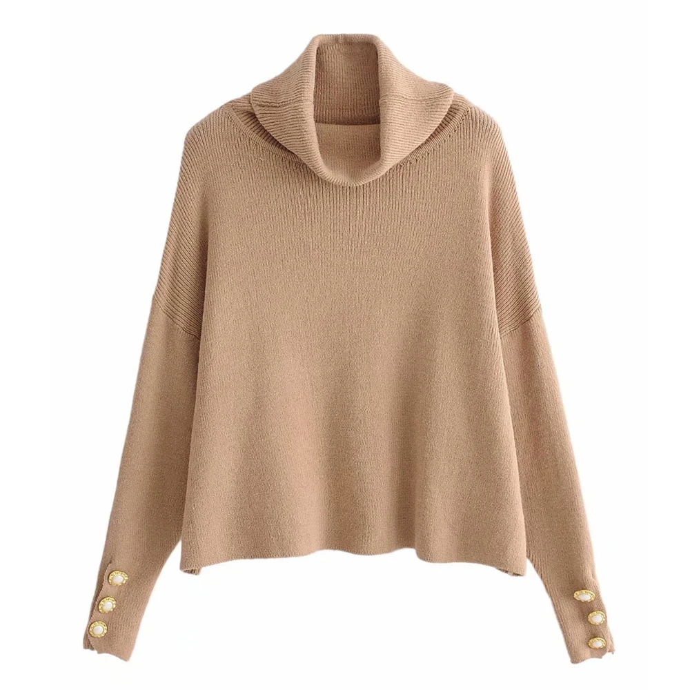 

2019 New Women's Chic Sweaters with Button Turtleneck Pullovers Long Sleeve Casual knitting Sweaters Woman Tops