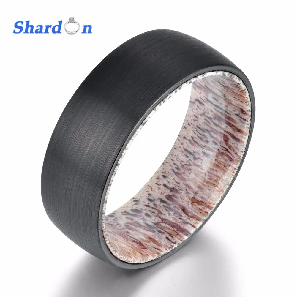 

SHARDON 8mm Spherical Tungsten Steel Black With Deer Antler Ring Natural Velvet Inne Engagement Wedding Band Jewelry