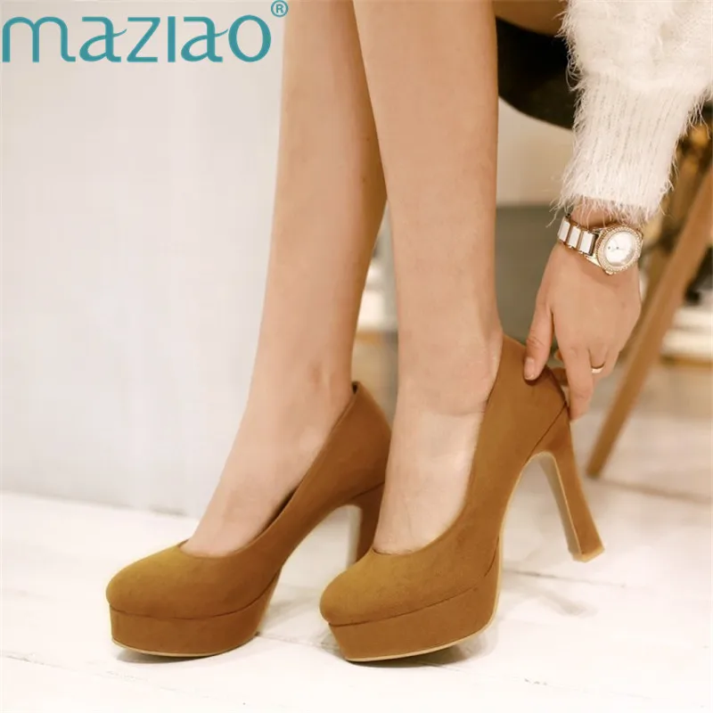 

Female Shoe Suede Round Head Shallow Mouth Thick Heel Super High Heel Wedding Shoes Woman Platform Shoes MAZIAO