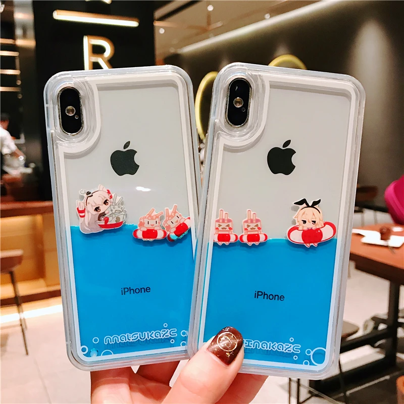 

blue Liquid Case Quicksand Fun float Cute cartoon figure phone Case For Apple iphone 6 6s 7 8 Plus X XS XR MAX