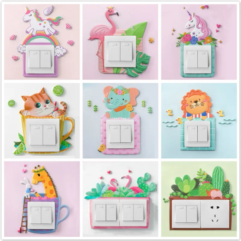 

Animal Unicorn Flamingo Cover Cartoon Room Decor 3D Wall Silicone On-off Switch Luminous Light Switch Outlet Wall Sticker