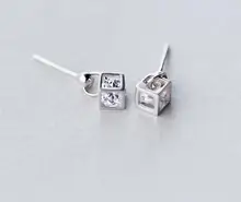 new Real. 925 Sterling Silver crystals into the Square Cube stud Earrings lady’s women’s jewelry GTLE979