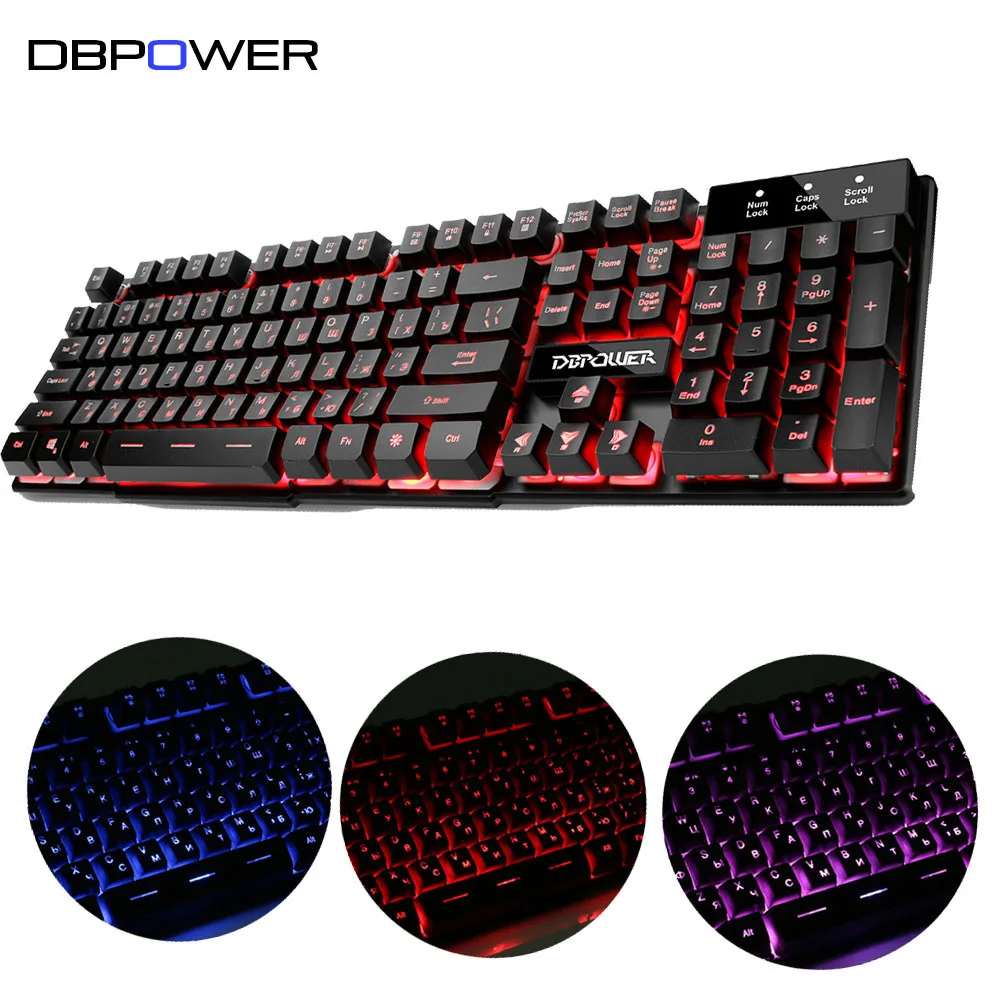 Dbpower K928 игровая клавиатура USB русский/английский 3 цвета подсветкой Teclado Gamer