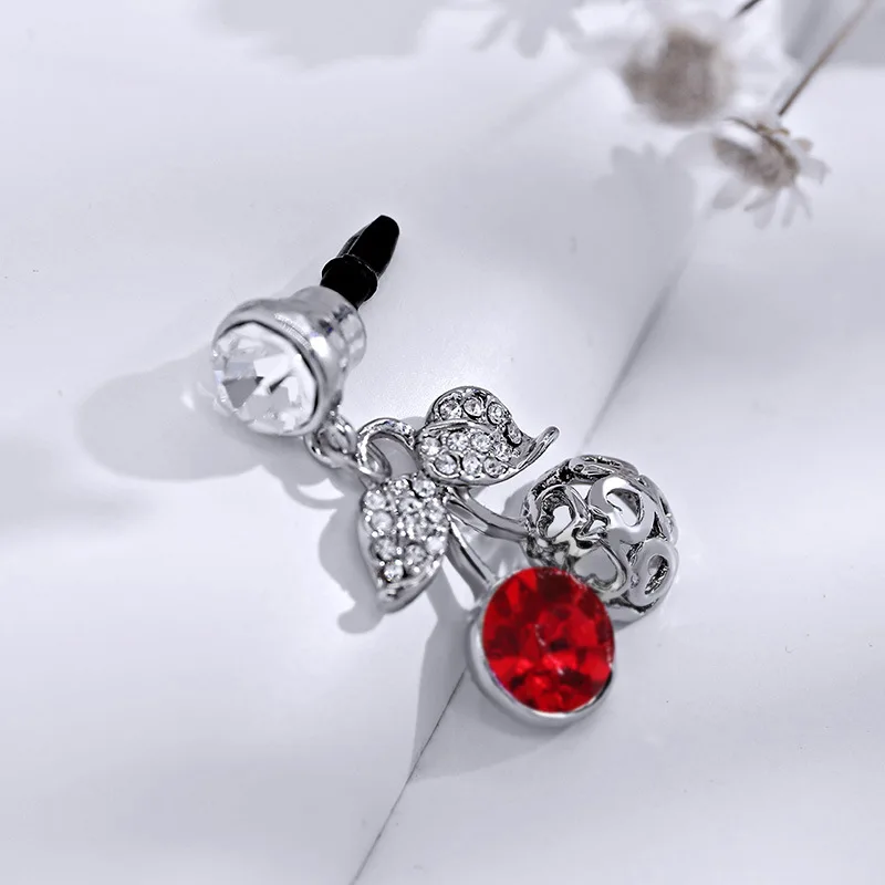 

fashion NEW Cherry mobile phone dust plug Universal 3.5mm smartPhone Earphone Plug For iPhone 6 5s Samsung xiaomi 4a Headphone
