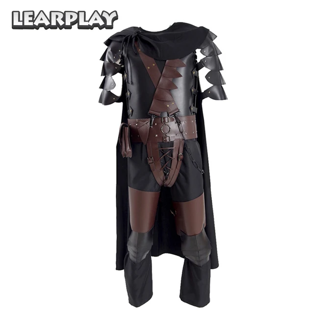 berserk guts armor cosplay costume halloween battle suit for man adult with cloak kneepads accessories full