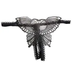 SAF-Butterfly T-back Lacework Черные стринги T-string Crotchless нижнее белье